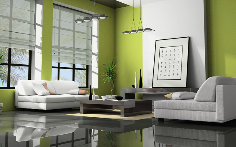 Độc đáo với phong cách phòng khách sơn màu xanh lá cây - Tamsongroup.com